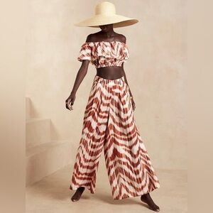 BANANA REPUBLIC Meridian Linen Pant/Top Set Pants Sz 2 Top S Zebra Africa Safari